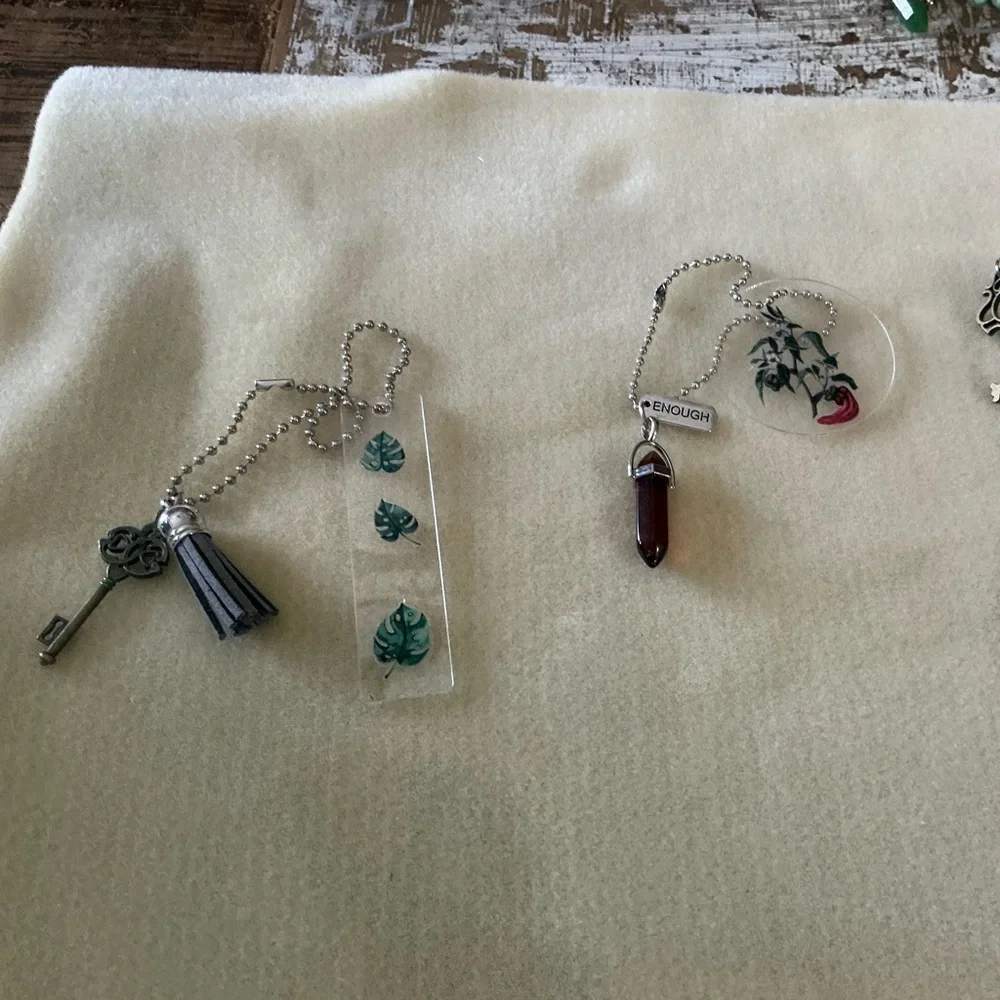 Set of 3 handmade rearview mirror hangars.  Chain is 10”